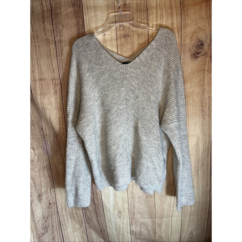 Ann Taylor Women Sweater X Large Gray V Neck Long Sleeve Pullover Knit Solid